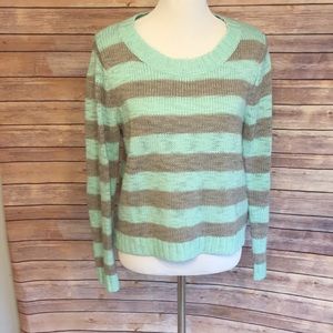 Mint green and grey striped sweater